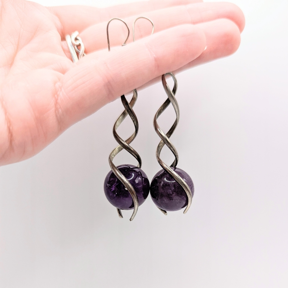 Spiral Amethyst Dangle Earrings